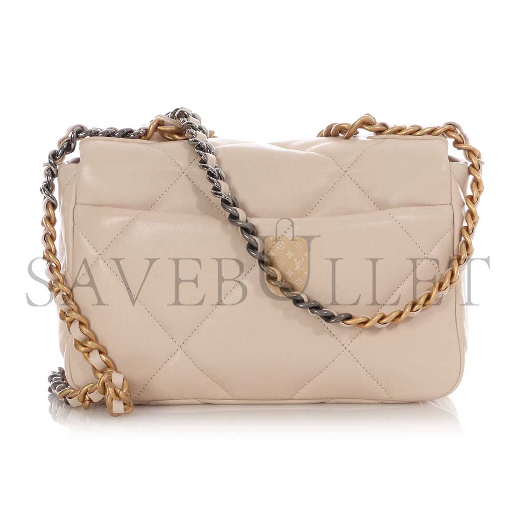 CHANEL ECRU QUILTED LAMBSKIN CHANEL 19 FLAP BAG MIXED HARDWARE AS1160 (26*16*9cm)